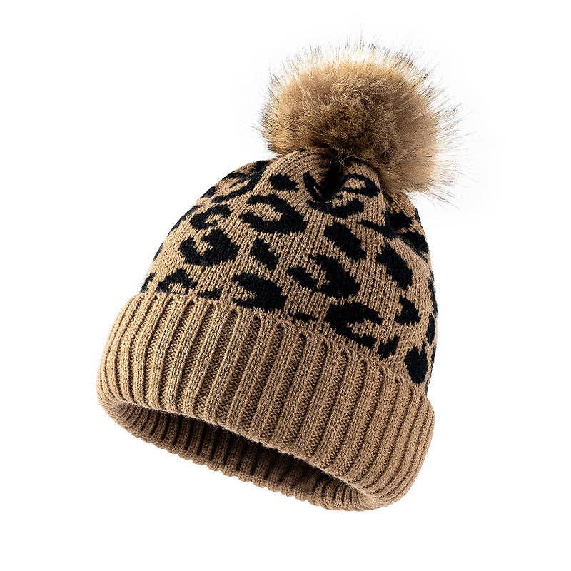 Leopard Print Warm Knit Pom Beanie DPKB0209
