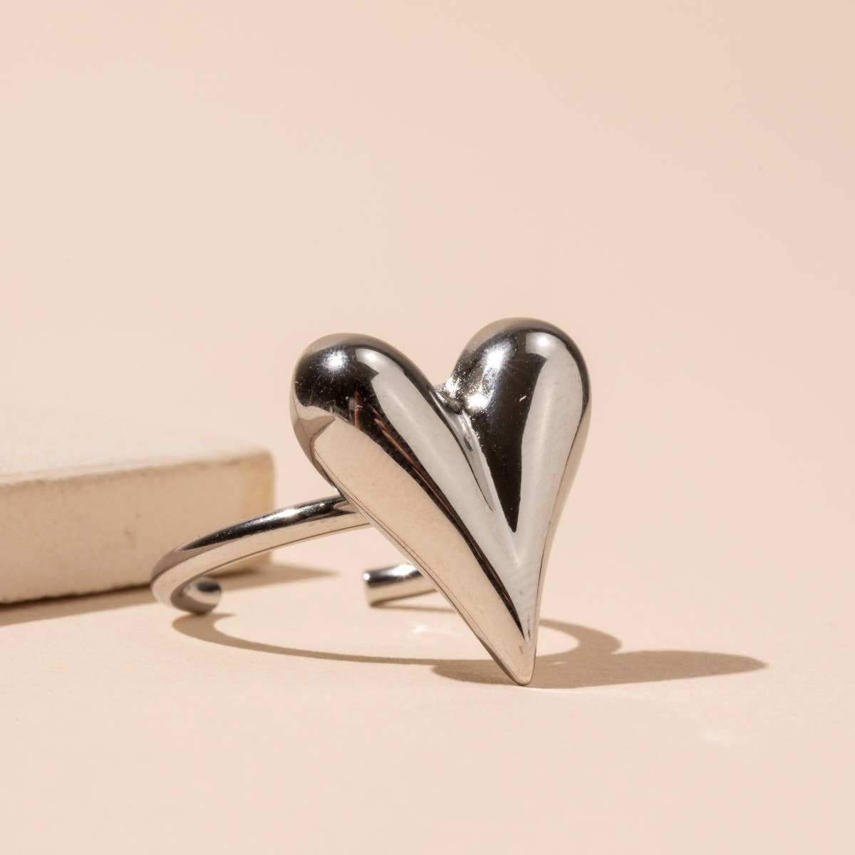 Heart Charm Basic Stainless Steel Ring